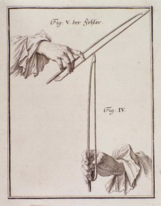 How to hold archer Page of violin method by Leopold Mozart, father of Wolfgang Amadeus by Italian School